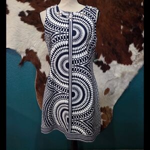 Taylor Navy and White Geometric Dress